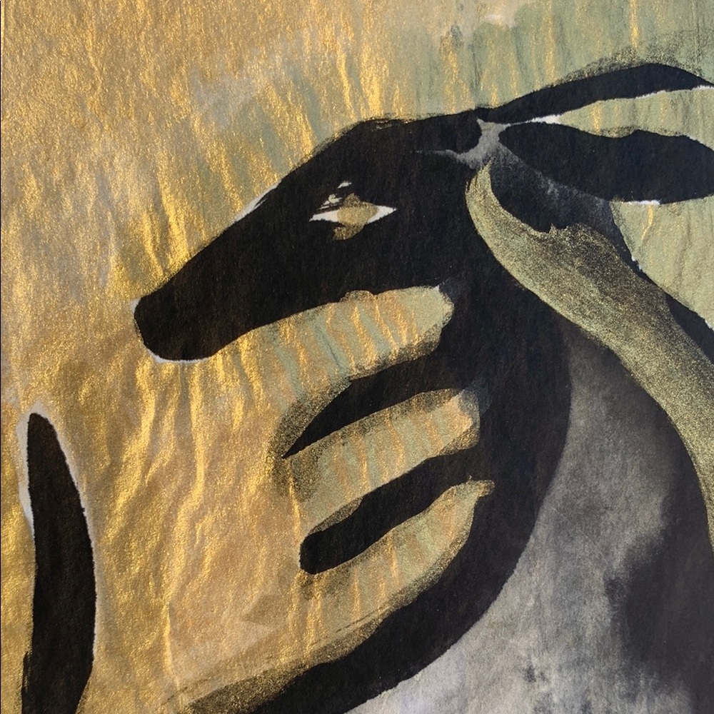 Abstract Kangaroo Art on Gold Rice Paper - Picture 2 of 6